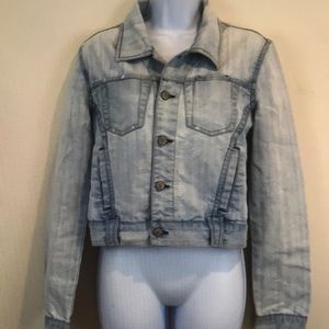 Blue asphalt light wash distressed jean jacket